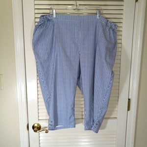 Allison Daley Capri Pants Size 24W Nautical Blue Stripe Criss Cross Pull On